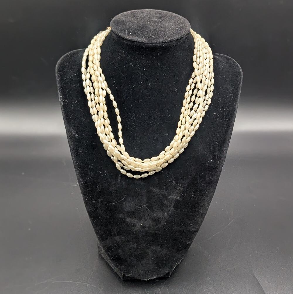 Vintage 48” Multi Strand Faux Pearl Necklace Hong Kong Long Strand